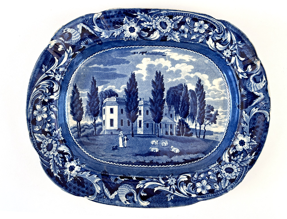 Hoboken in New Jersey eagle border joseph stubbs  medium blue historical staffordshire platter