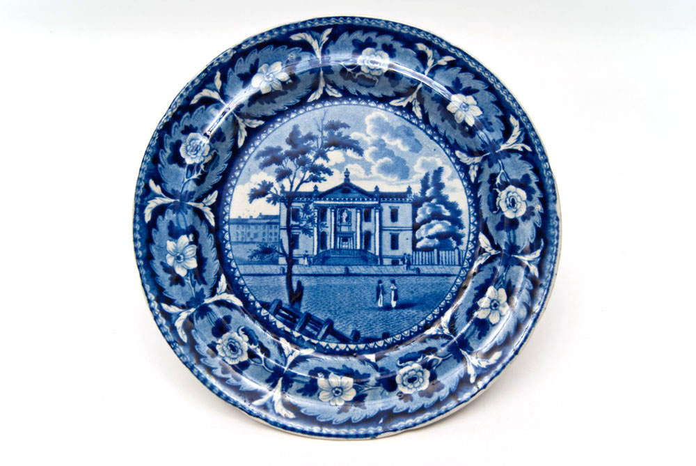 Beauties of America Library Philadelphia J and W Ridgway 8 Dark Blue Historical Staffordshire Plate For Sale