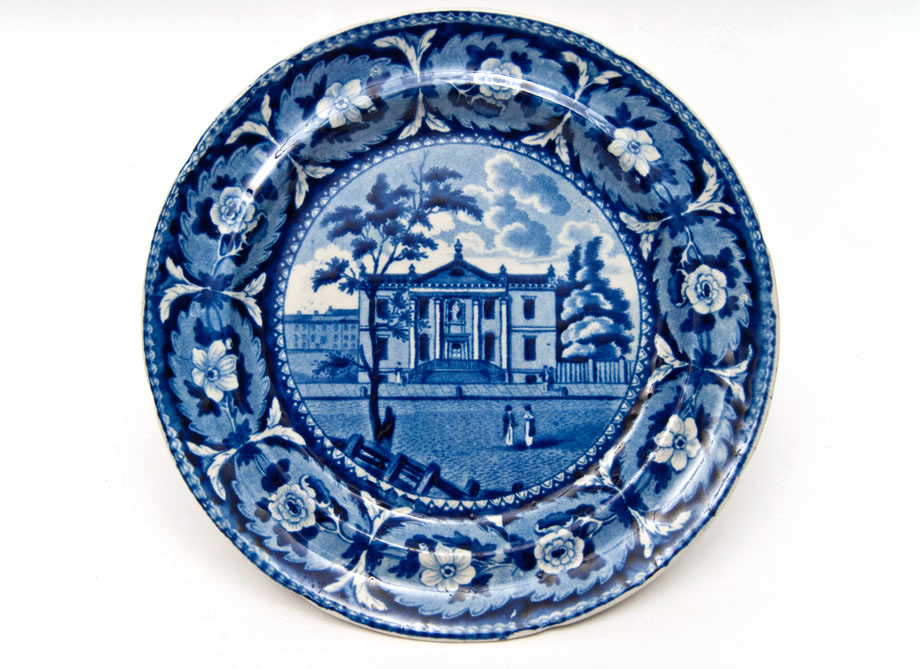 Beauties of America Library Philadelphia J and W Ridgway 8 Dark Blue Historical Staffordshire Plate For Sale