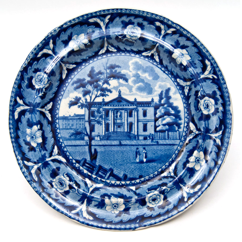 Beauties of America Library Philadelphia J and W Ridgway 8 Dark Blue Historical Staffordshire Plate For Sale