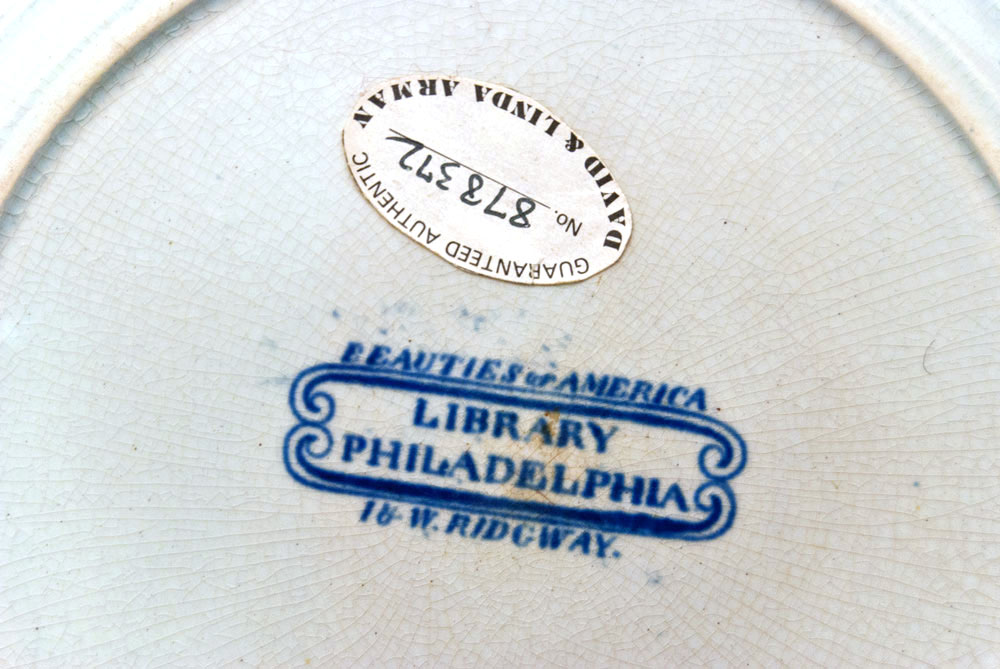 Beauties of America Library Philadelphia J and W Ridgway 8 Dark Blue Historical Staffordshire Plate For Sale