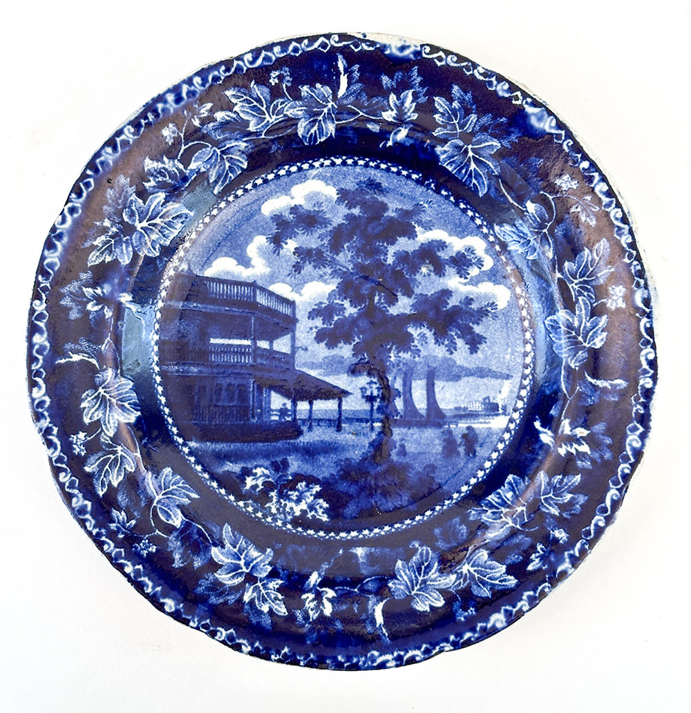 historical staffordshire dark blue bread plate ralph stevenson battery new york