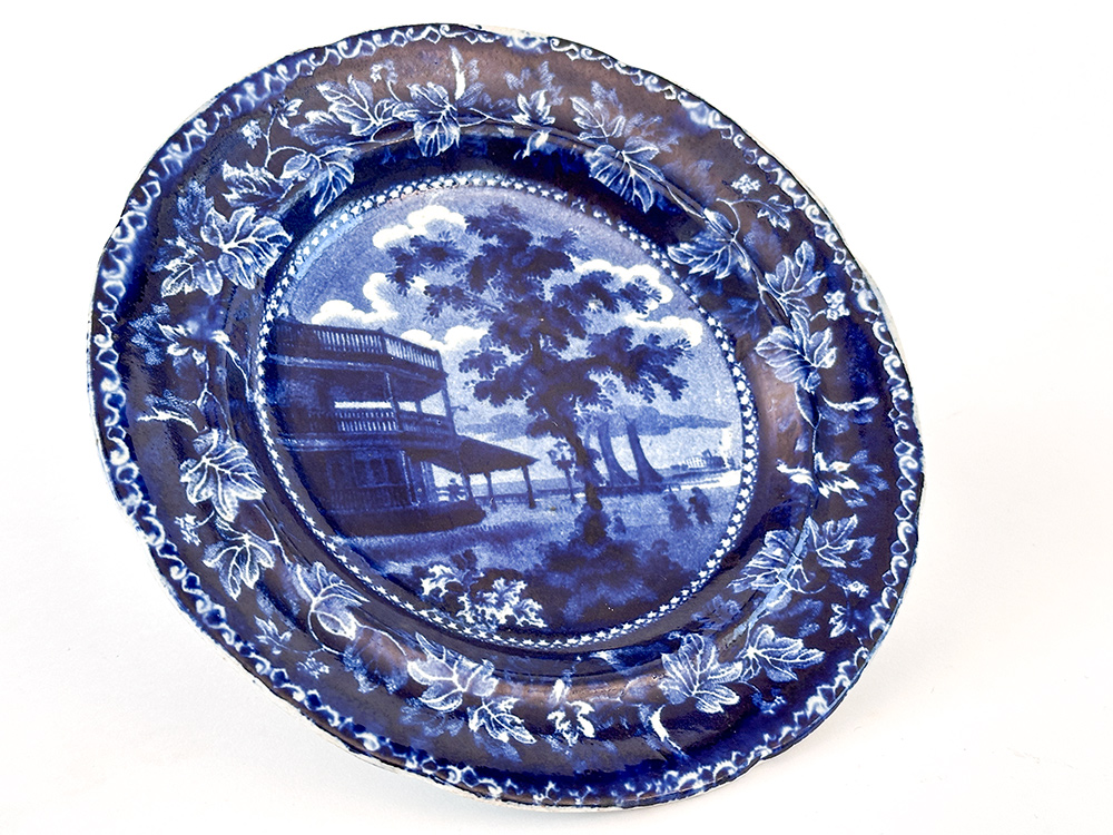 historical staffordshire dark blue bread plate ralph stevenson battery new york