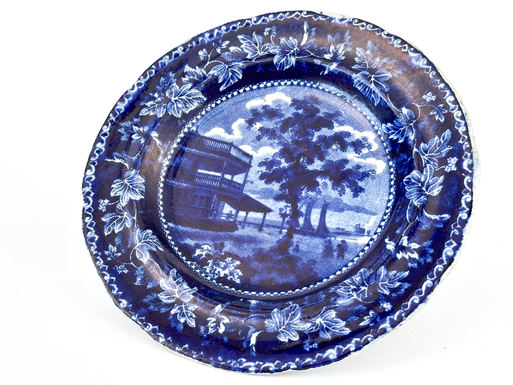 historical staffordshire dark blue bread plate ralph stevenson battery new york