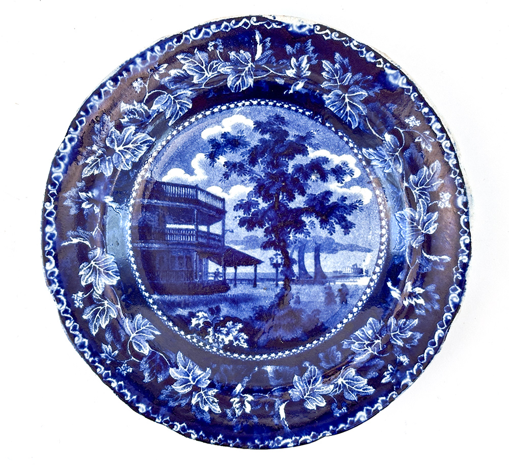 historical staffordshire dark blue bread plate ralph stevenson battery new york