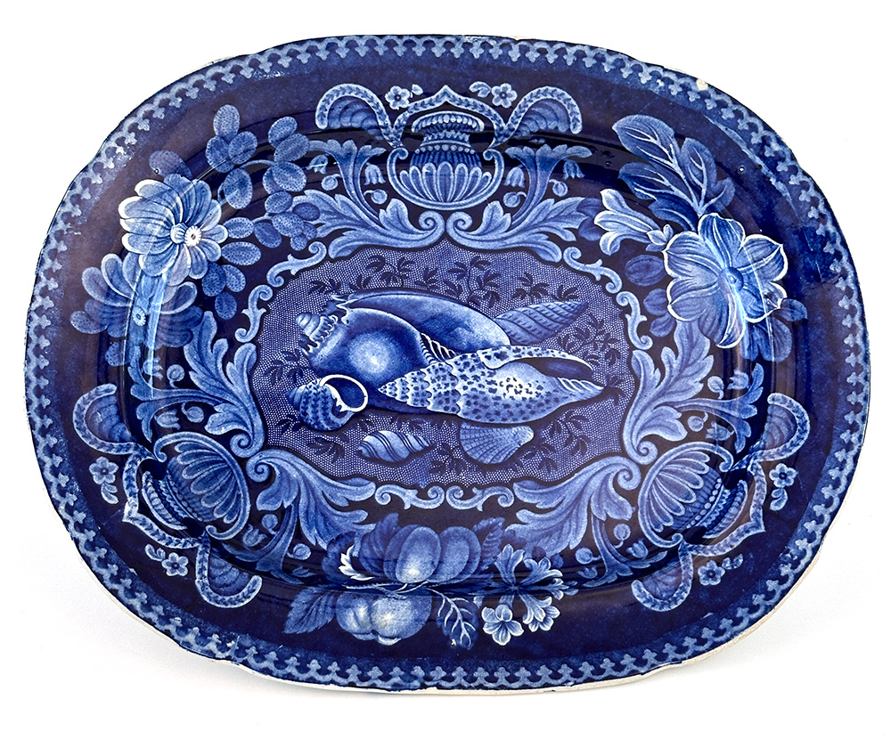 stubbs and kent dark blue historical staffordshire shells platter