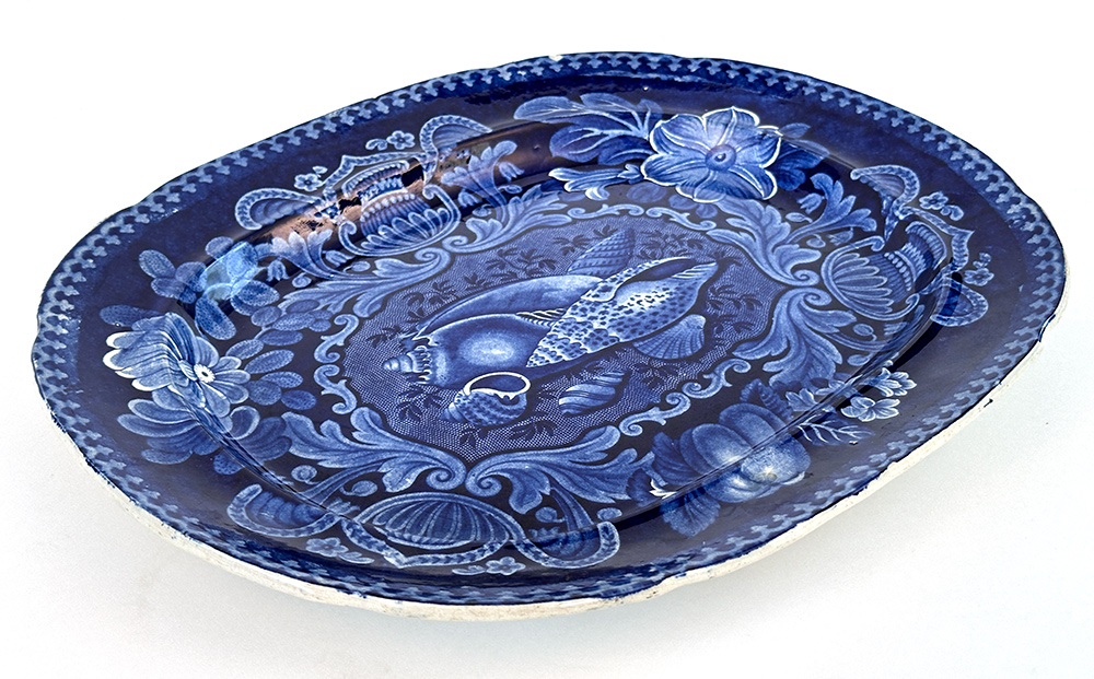 stubbs and kent dark blue historical staffordshire shells platter