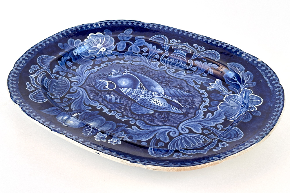 stubbs and kent dark blue historical staffordshire shells platter