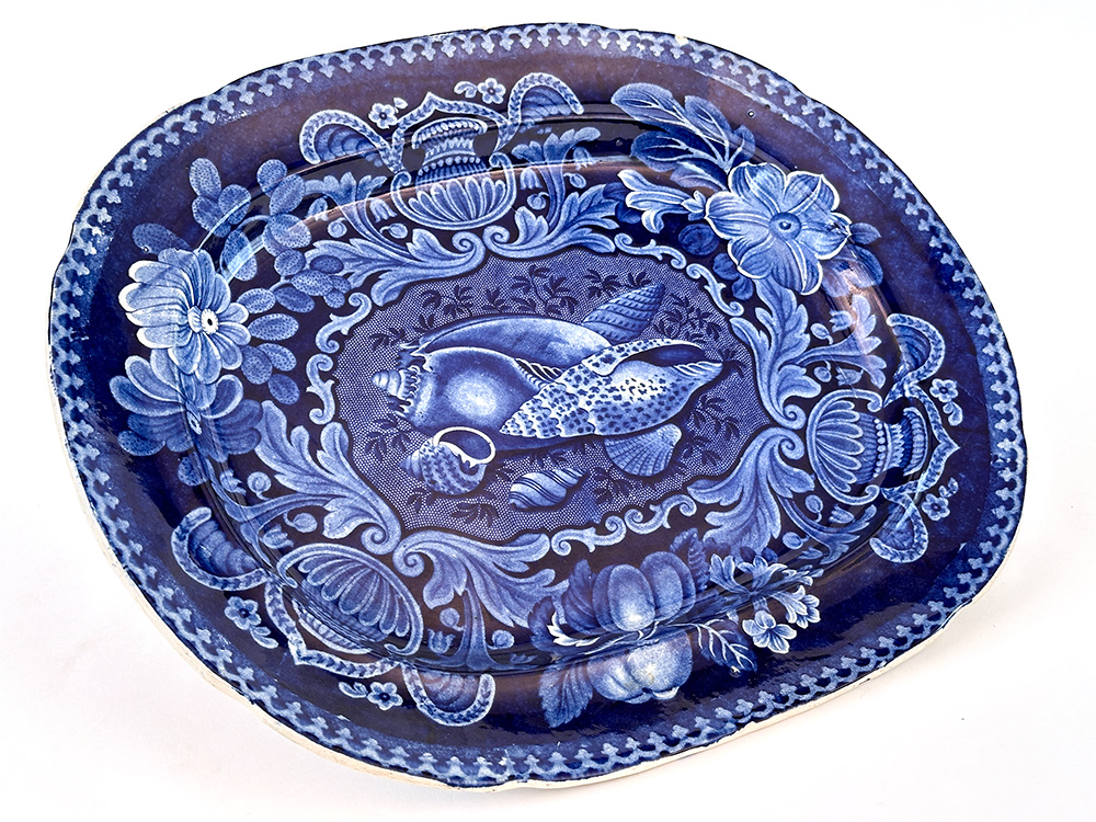 stubbs and kent dark blue historical staffordshire shells platter