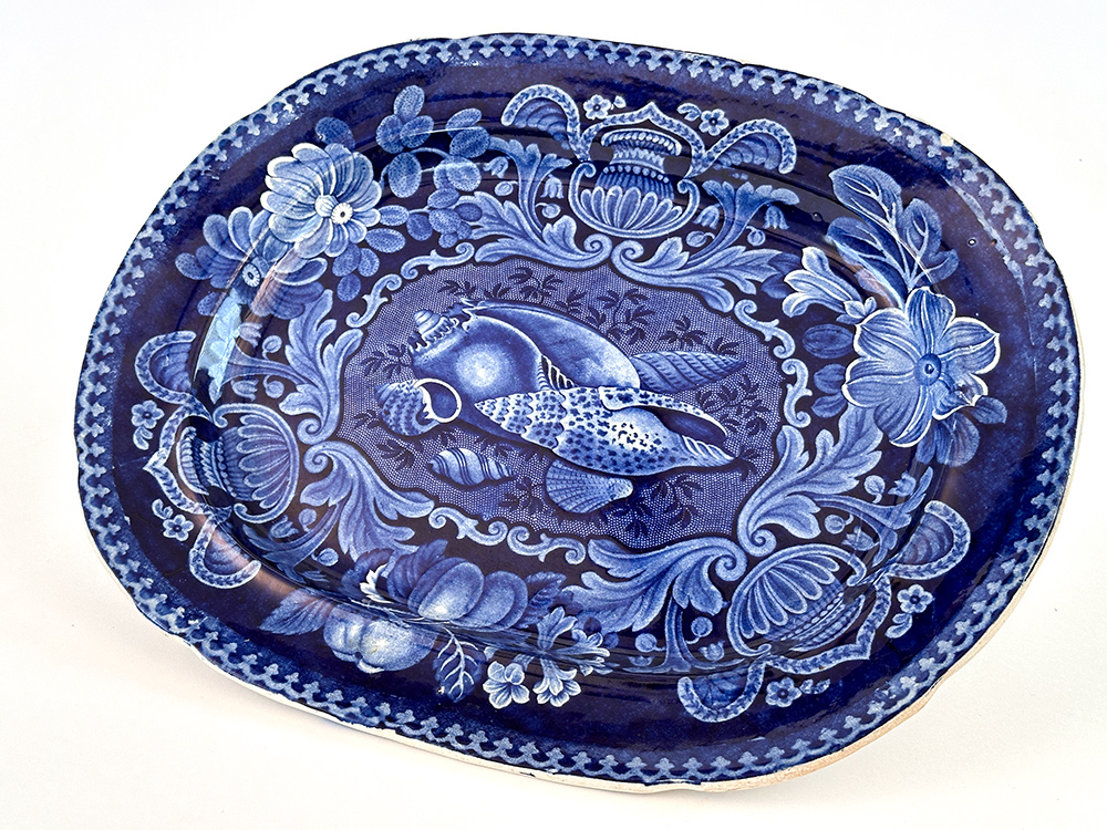 stubbs and kent dark blue historical staffordshire shells platter