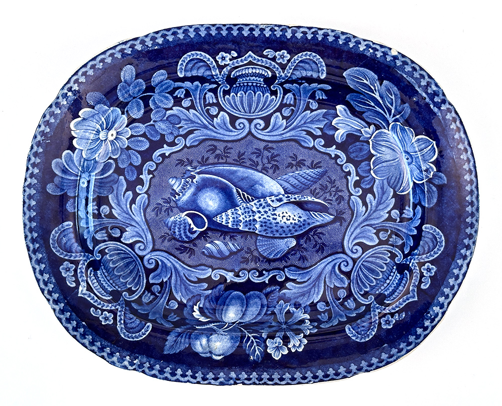 stubbs and kent dark blue historical staffordshire shells platter