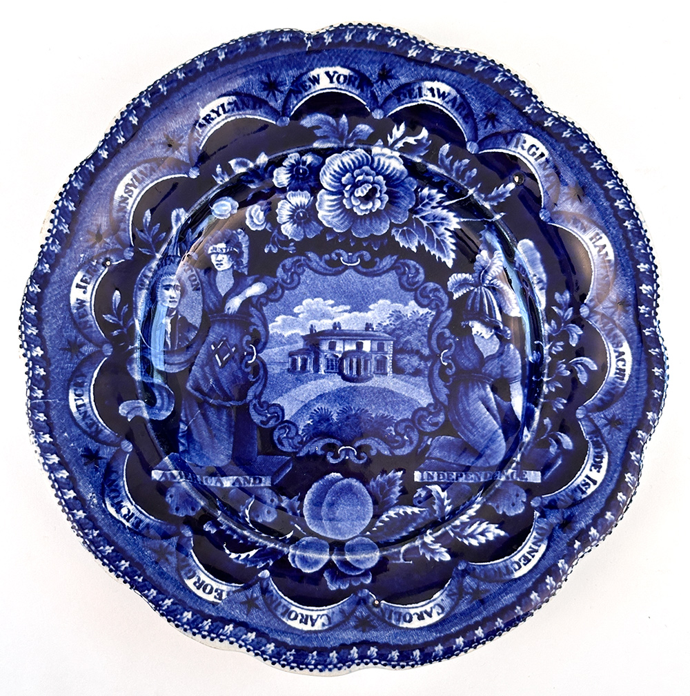 clews america and independence dark blue historical stafforshire salad plate