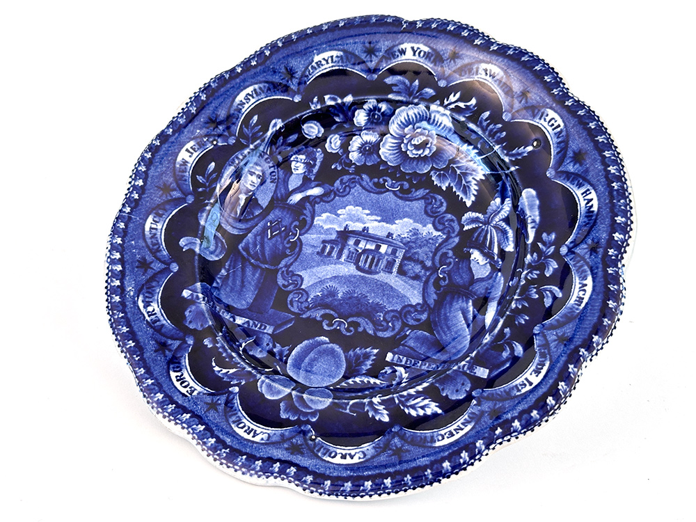 clews america and independence dark blue historical stafforshire salad plate