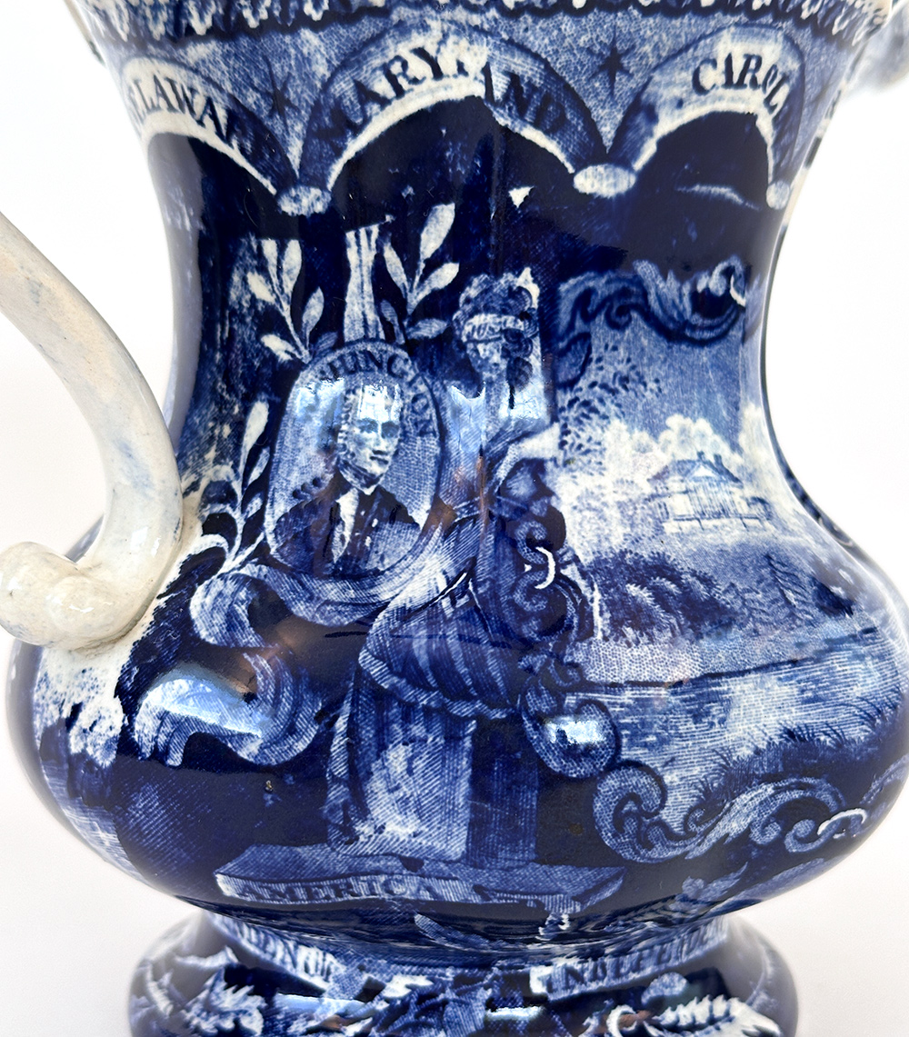 historical staffordshire dark blue transferware cream jug clews states pattern america and independence