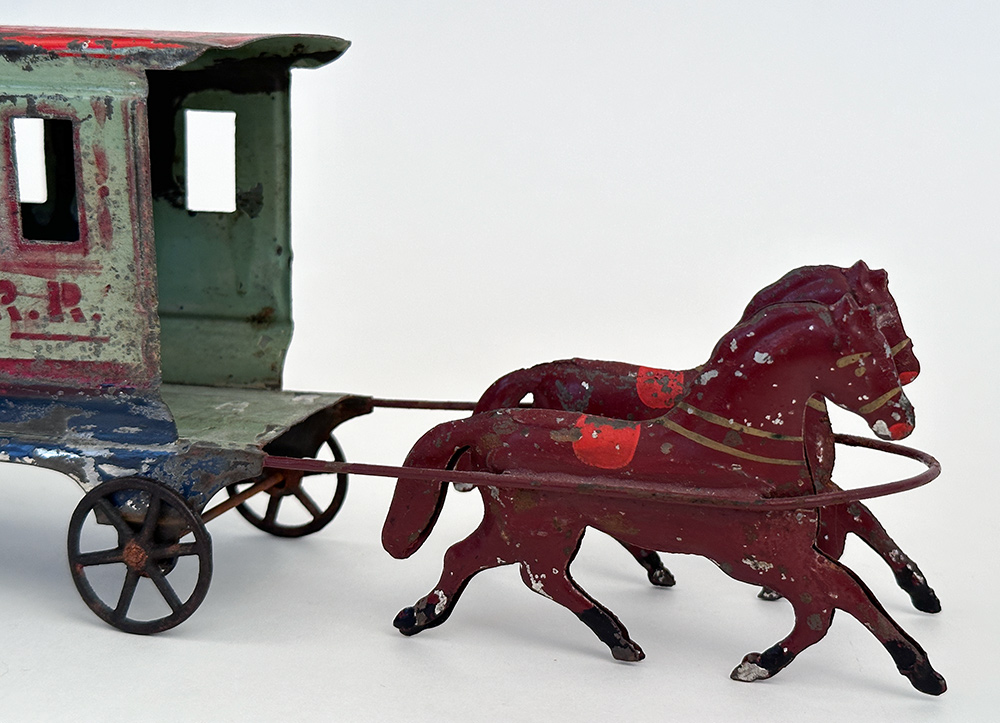 Early American Tin Toy Fallows Horse Drawn City Passenger Railroad Car