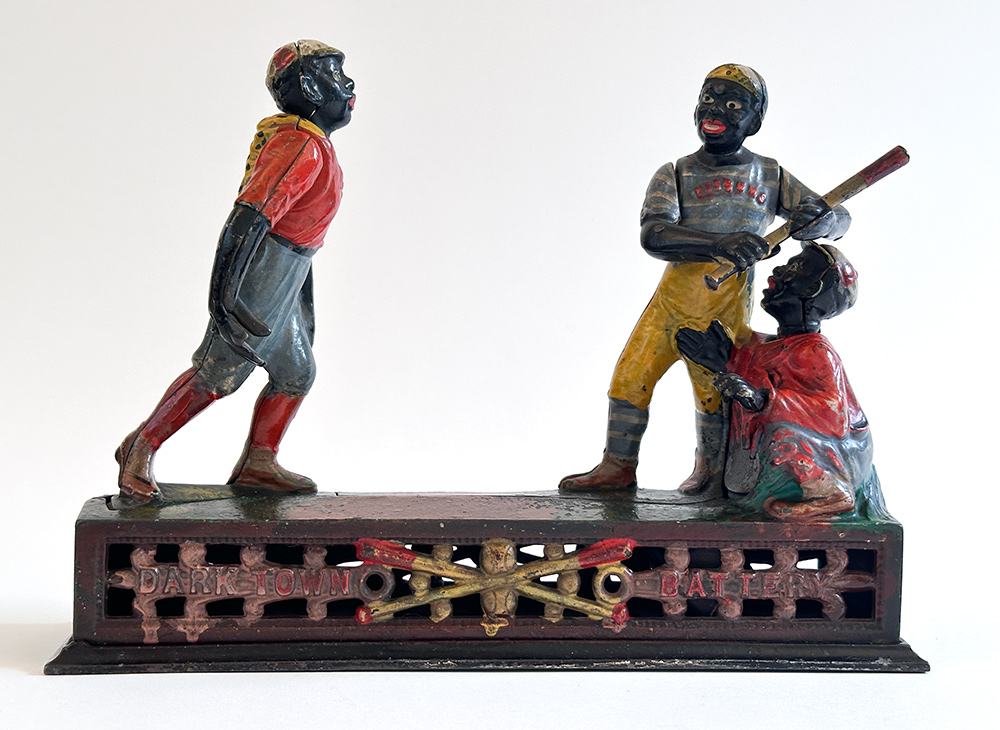 original j and e stevens cast iron Darktown Battery mechanical bank