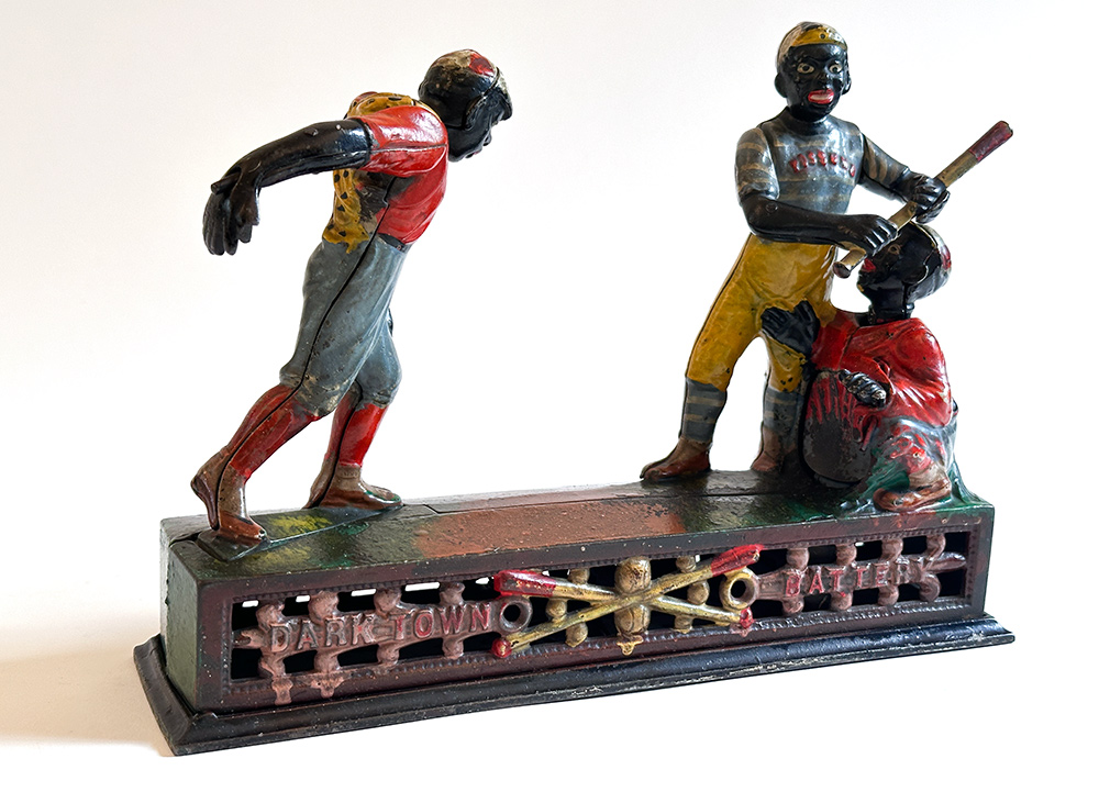 original j and e stevens cast iron Darktown Battery mechanical bank