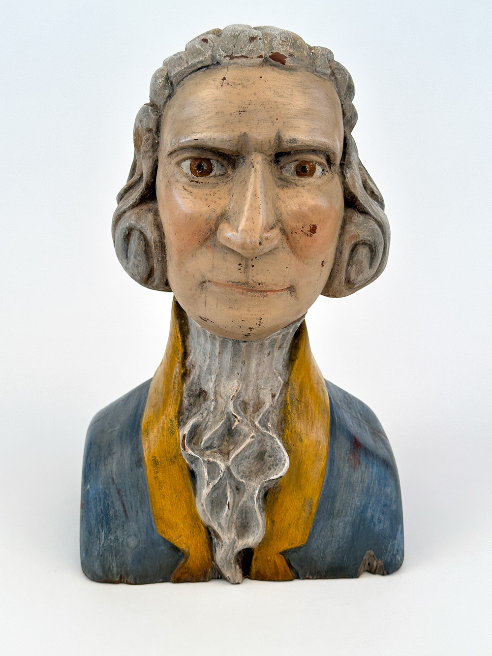 antique folk art george washington paint decorted carved wooden bust 
