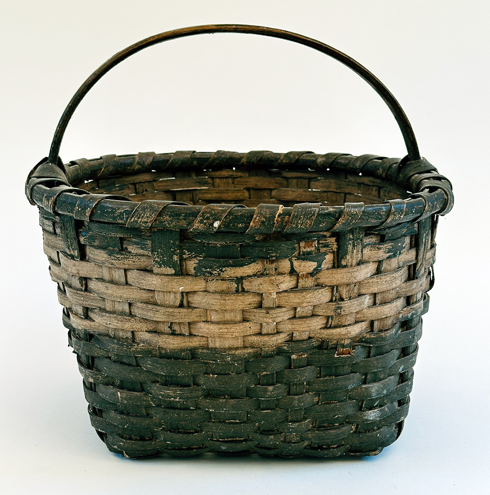 original two tone green and white painted farm basket