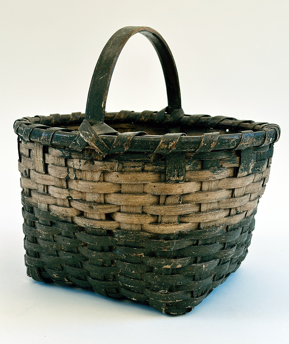 original two tone green and white painted farm basket