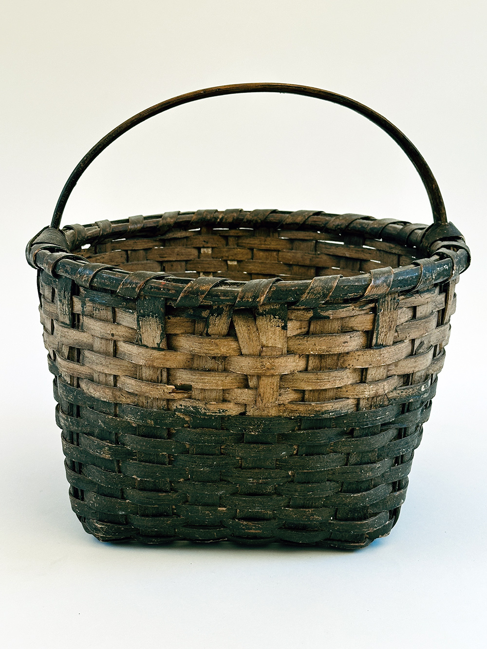 original two tone green and white painted farm basket