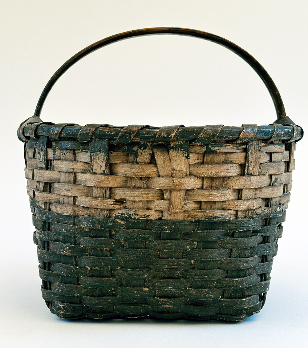original two tone green and white painted farm basket