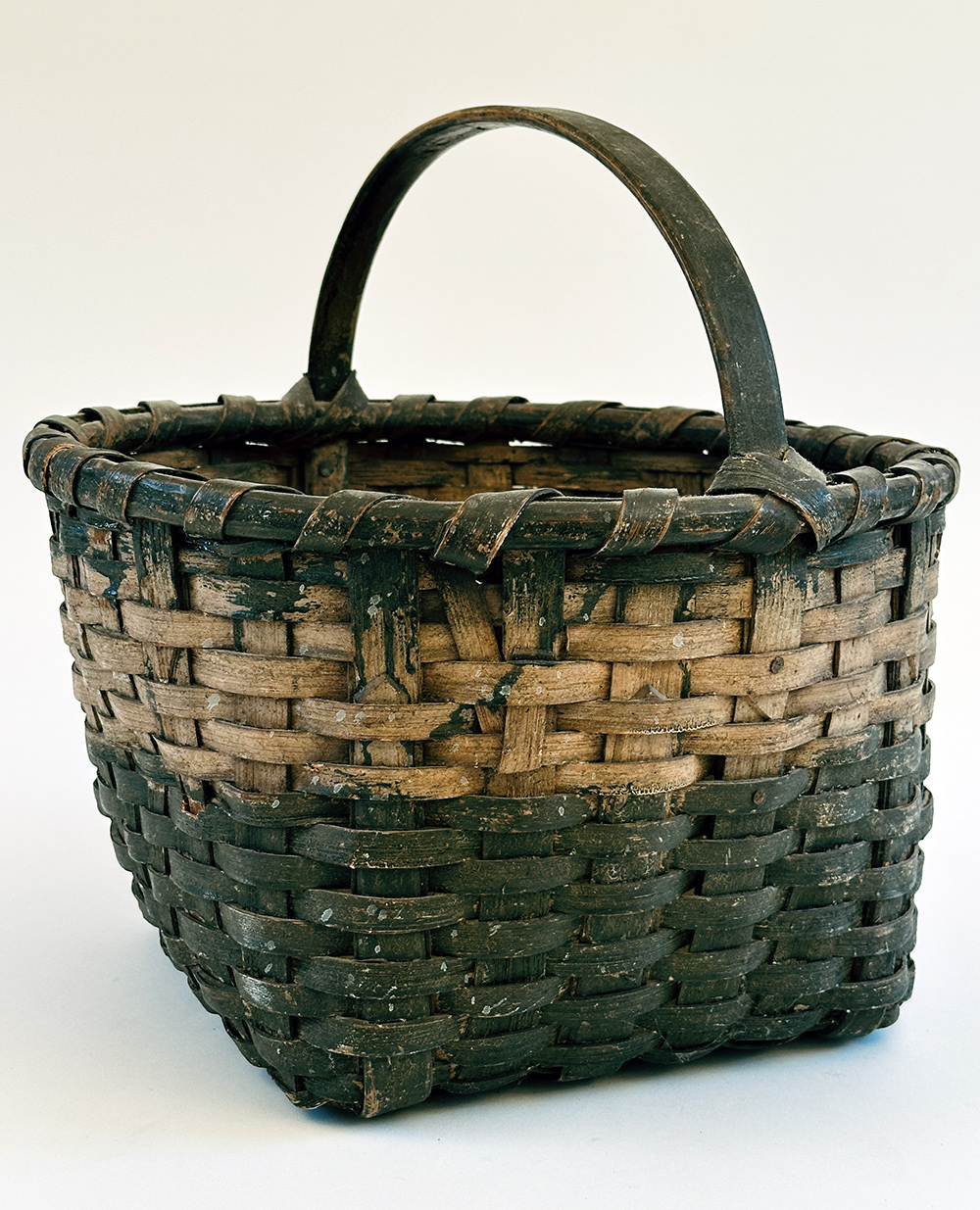 original two tone green and white painted farm basket