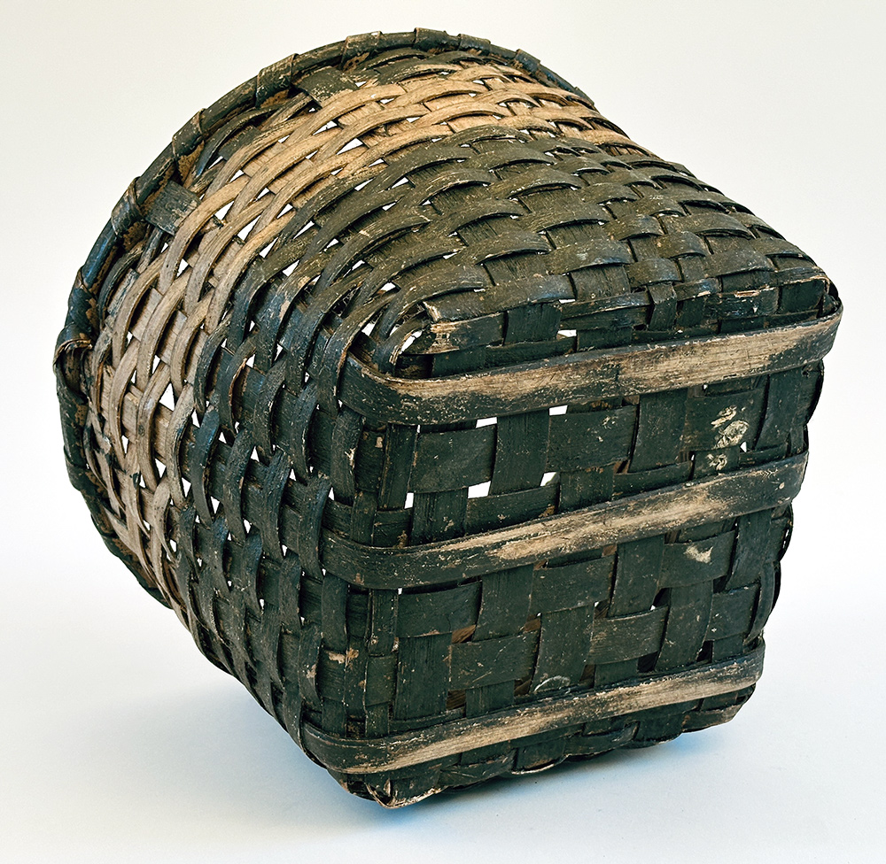 original two tone green and white painted farm basket