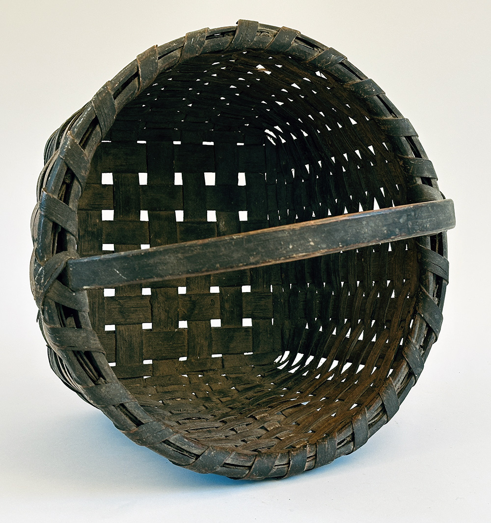 original two tone green and white painted farm basket