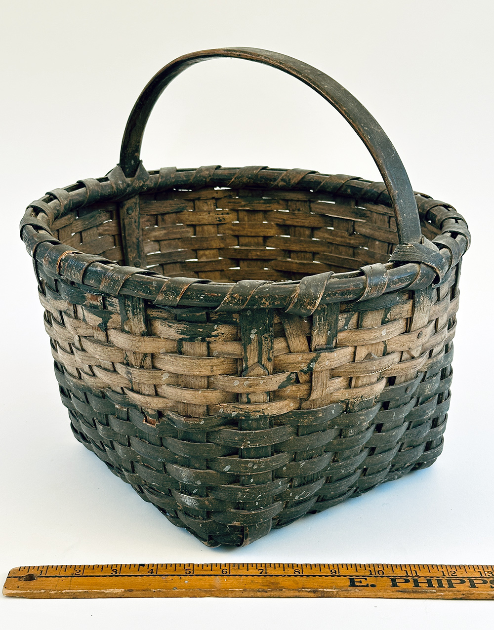original two tone green and white painted farm basket