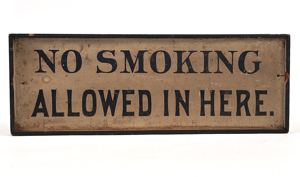antique wooden paint decorated country store no smoking trade sign