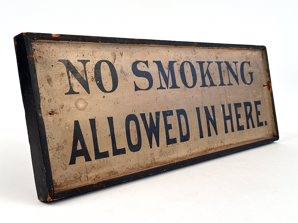 antique wooden paint decorated country store no smoking trade sign
