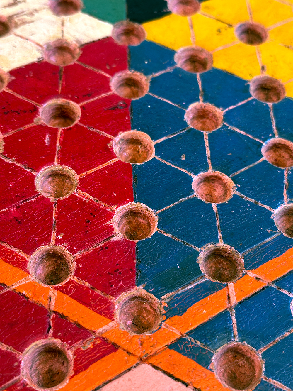  antique american folk art paint decorated chinese checkers gameboard 