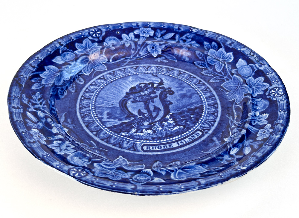 thomas mayer arms of the state of rhode island dark blue transferware plate