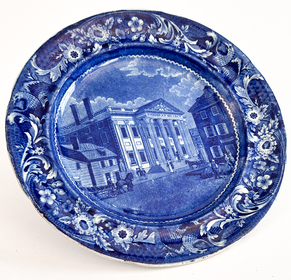 bank of the united states philadelphia eagle border joseph stubbs  medium blue historical staffordshire dinner plate