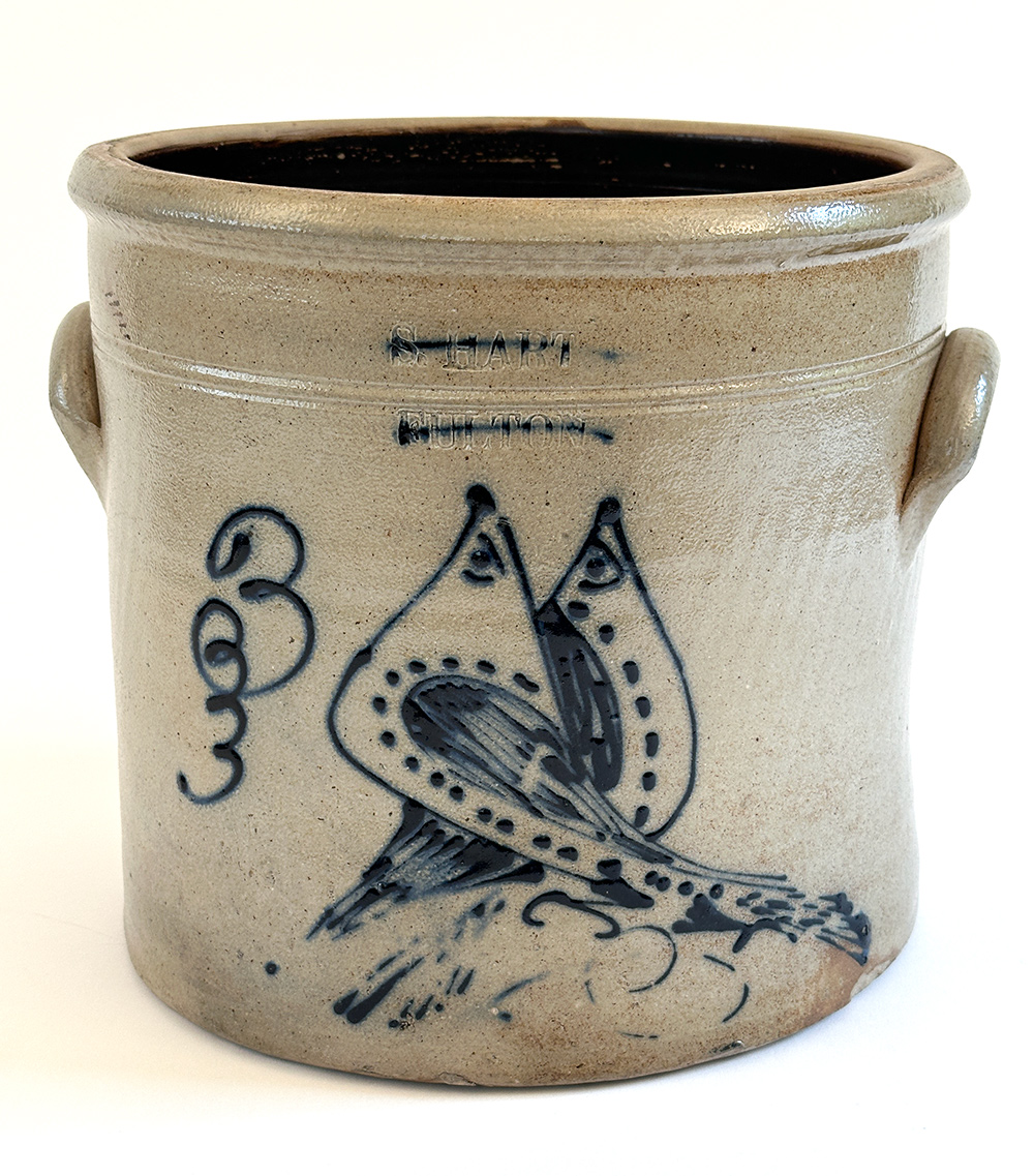 samuel hart fulton new york stoneware double bird crock