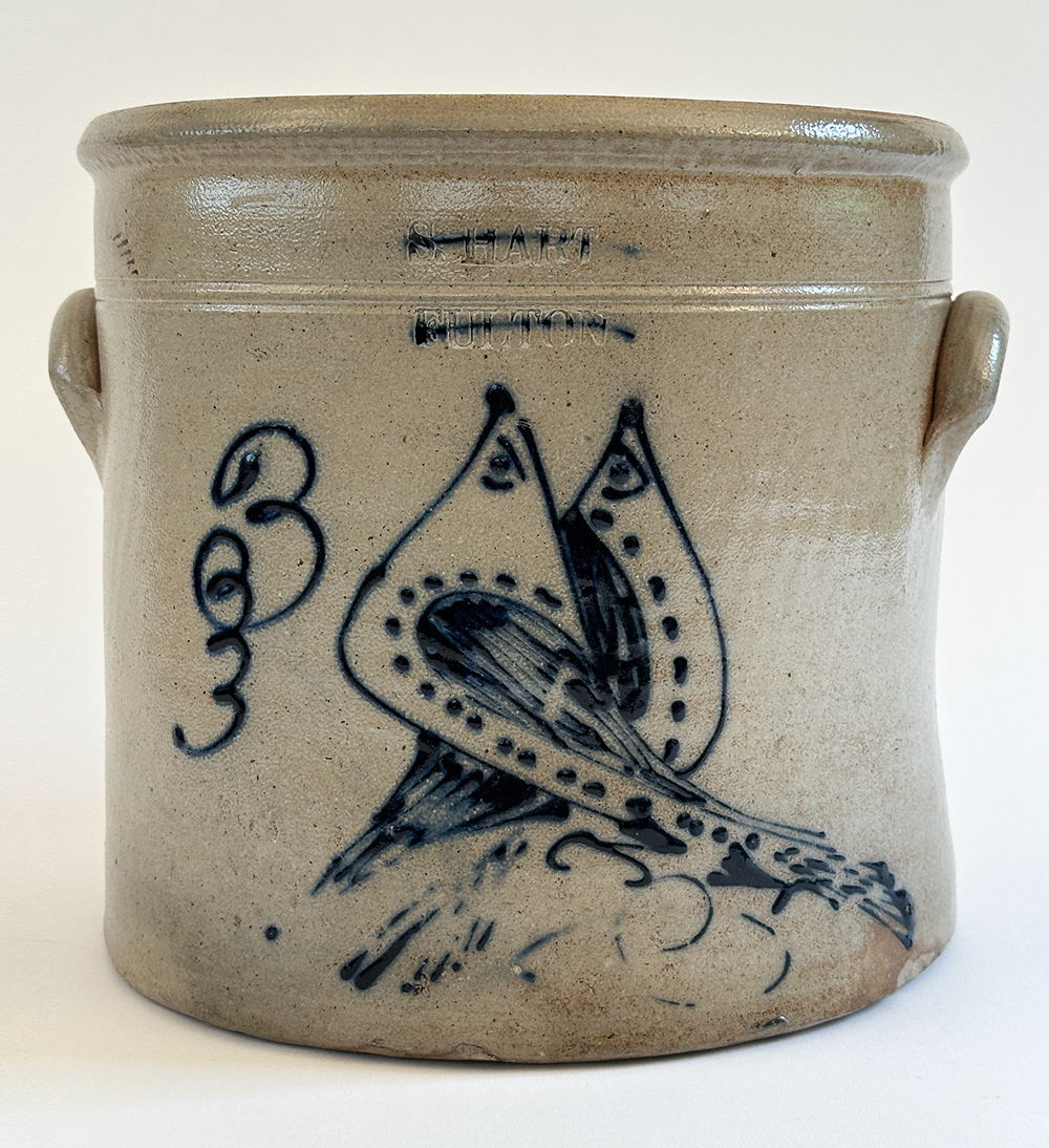 samuel hart fulton new york stoneware double bird crock