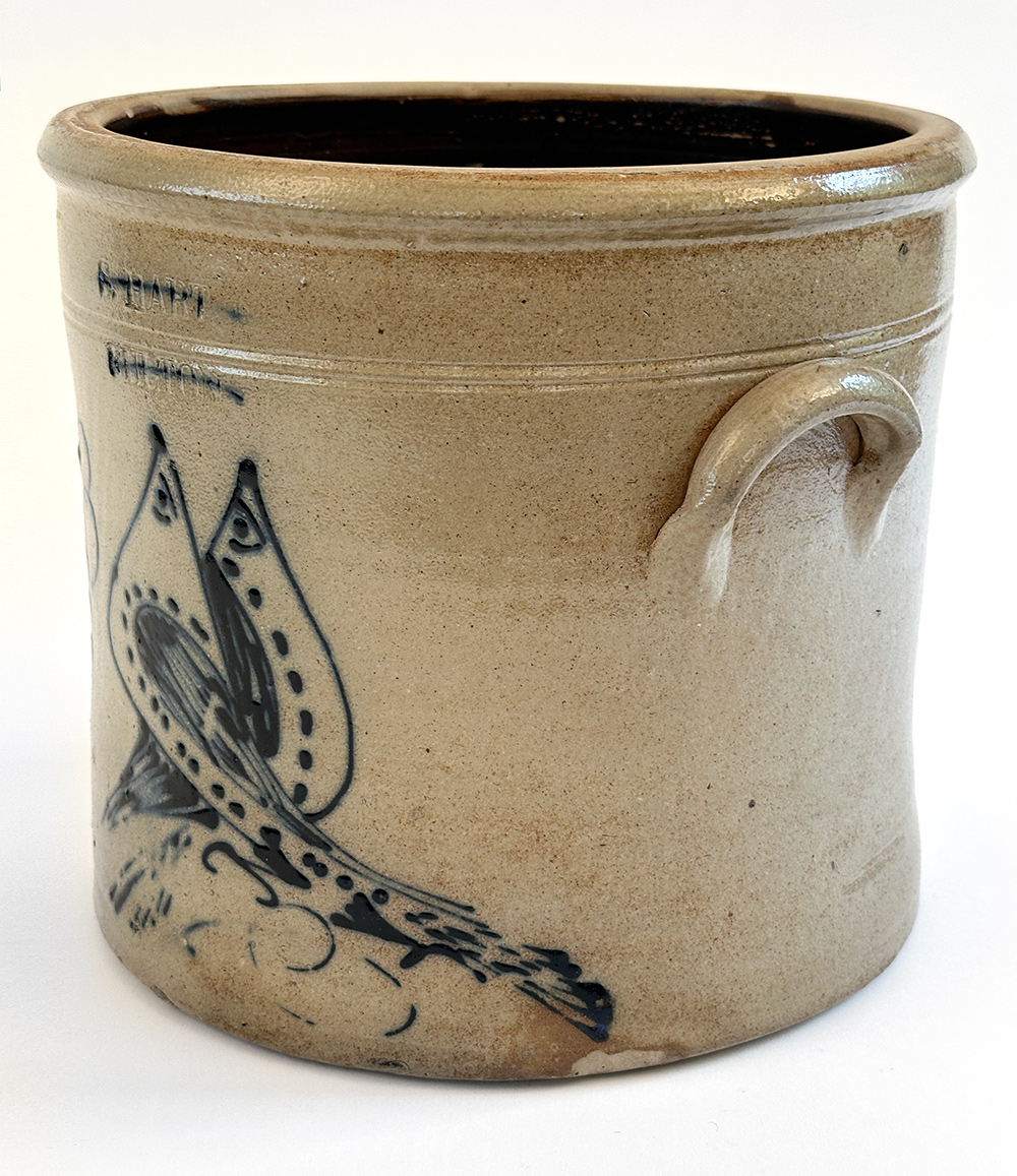 samuel hart fulton new york stoneware double bird crock