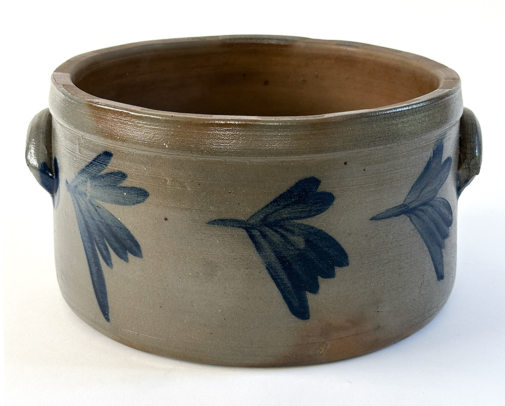 southeastern pennsylvania blue decorated stoneware cake crock