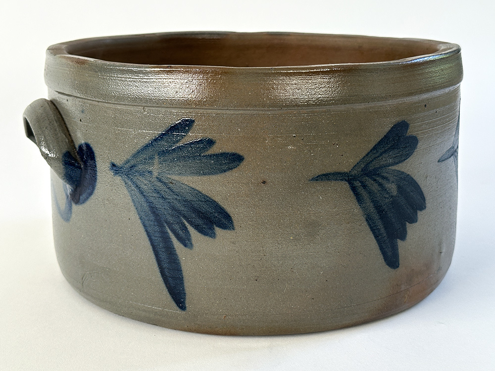 southeastern pennsylvania blue decorated stoneware cake crock
