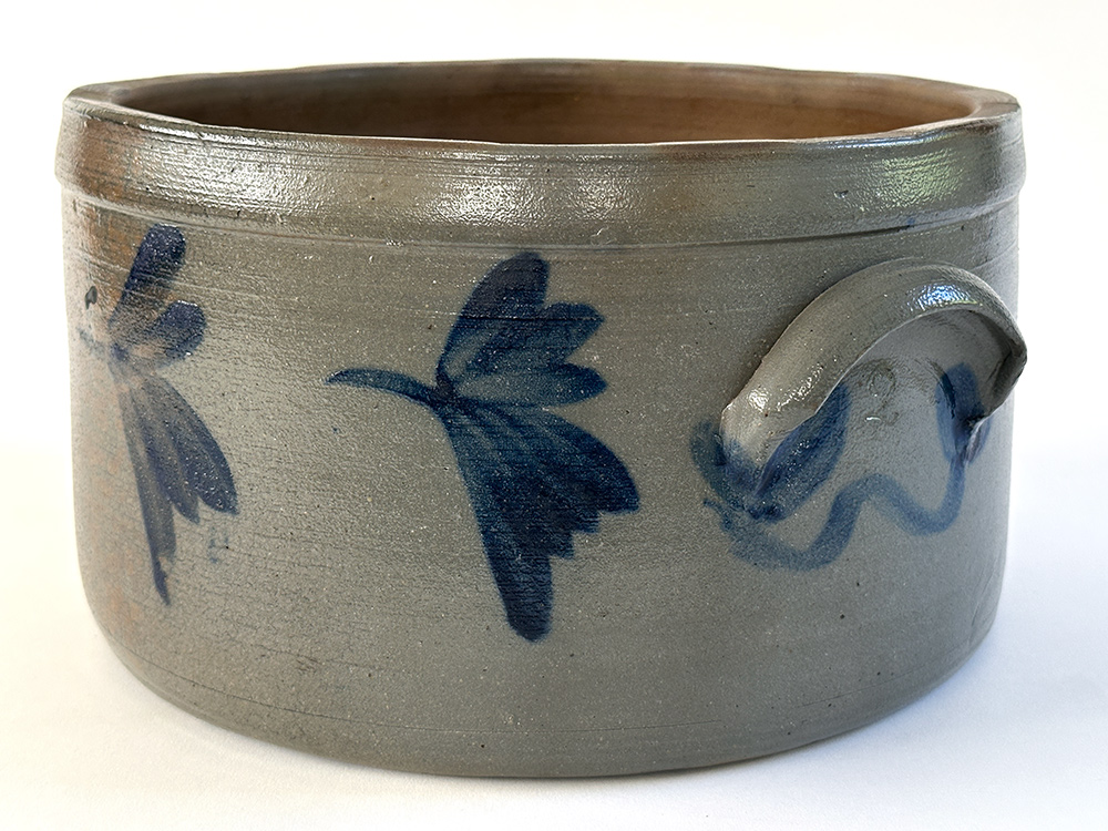 southeastern pennsylvania blue decorated stoneware cake crock