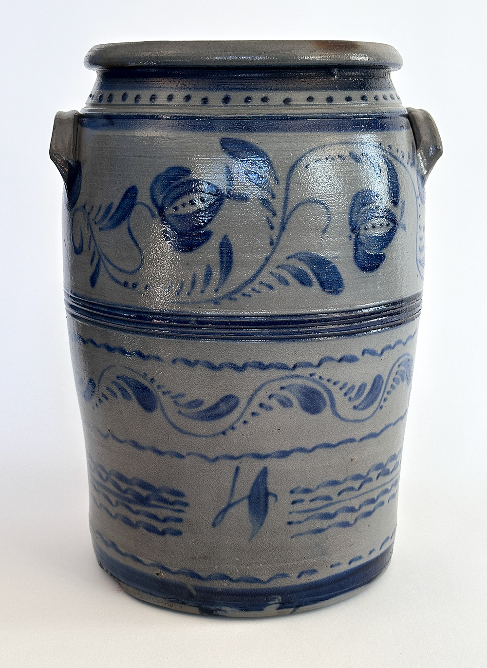 cobalt blue decorated pennsylvania antique stoneware storage jar