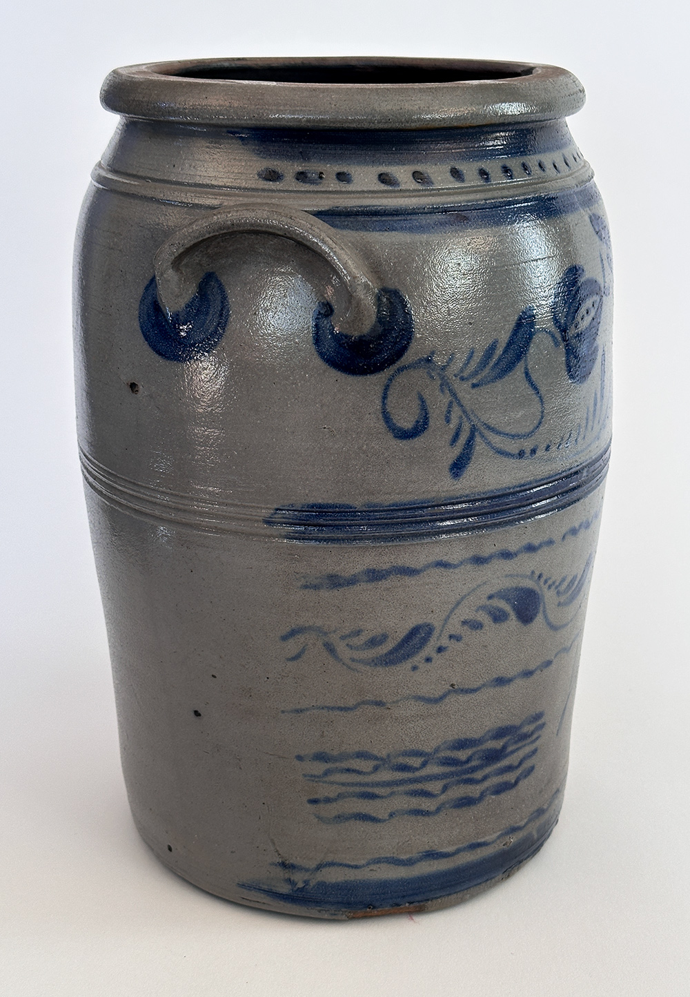 cobalt blue decorated pennsylvania antique stoneware storage jar