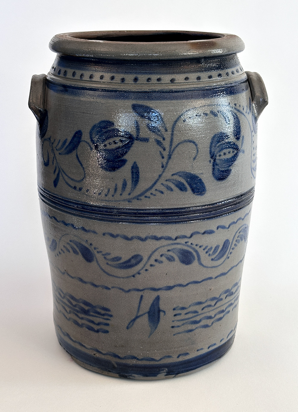 cobalt blue decorated pennsylvania antique stoneware storage jar