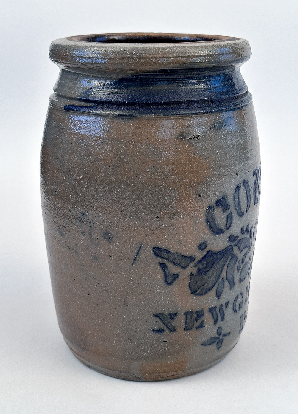 cobalt decorated stoneware storage jar alexander conrad new geneva pennsylvania fayette county