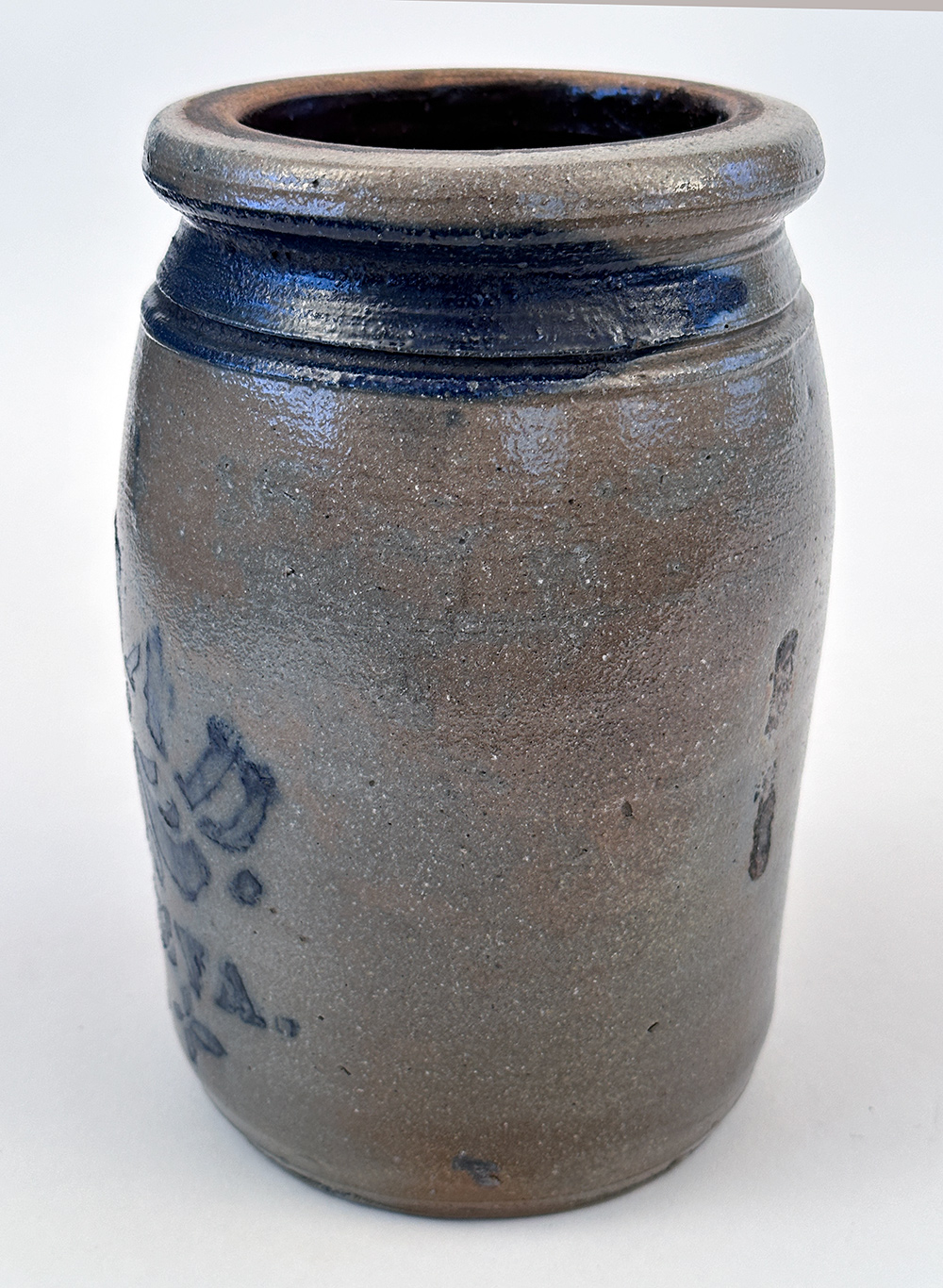 cobalt decorated stoneware storage jar alexander conrad new geneva pennsylvania fayette county