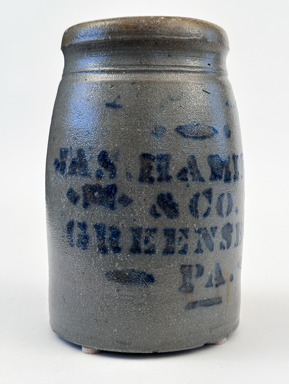 cobalt decorated stoneware storage jar alexander conrad new geneva pennsylvania fayette county