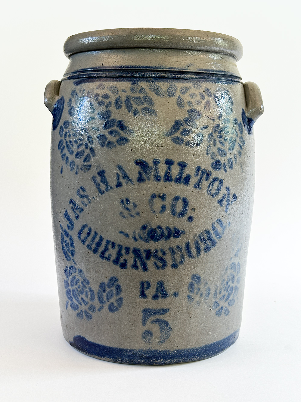 james hamilton cobalt decorated greensboro pennsylvania antique stoneware crock