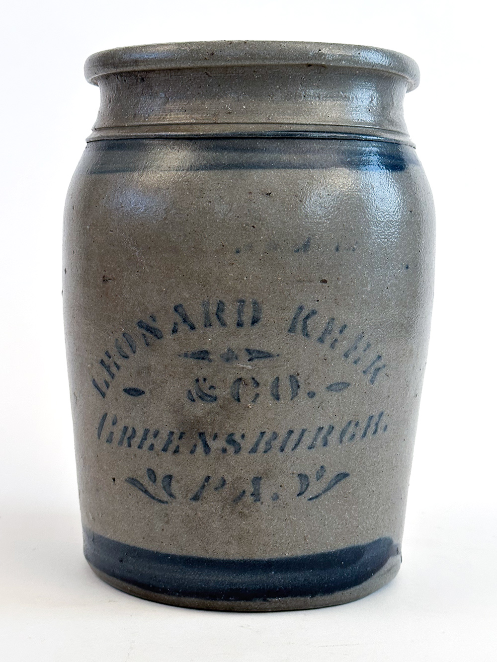 Greensboro Pennsylvania stoneware merchant jar leonard keck and company greensburg pa