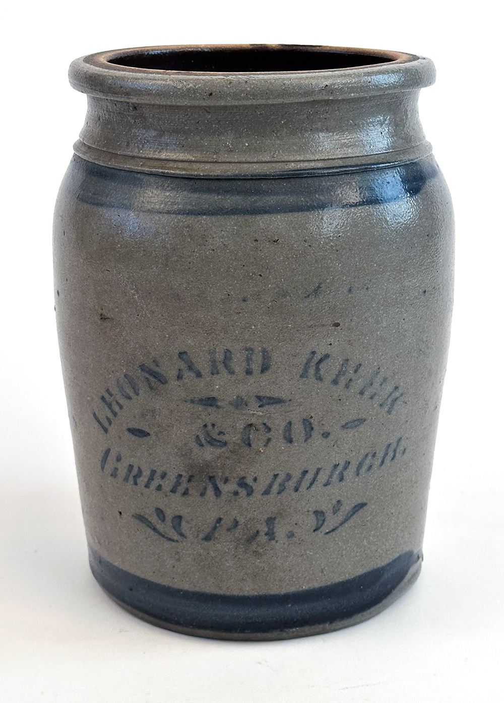 Greensboro Pennsylvania stoneware merchant jar leonard keck and company greensburg pa